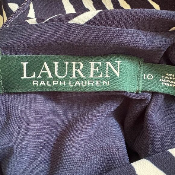 Lauren Ralph Lauren Geometric Print High-Neck A-Line Dress, Navy/White Size 10 - Picture 9 of 10